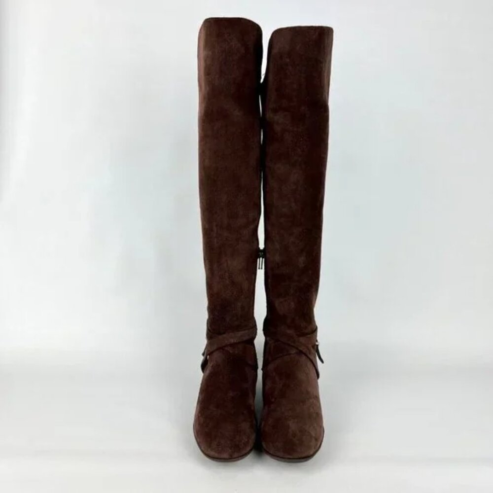 Antonio Melani Women Brown Suede Tall Over the Knee Boots Buckle - Picture 2 of 13